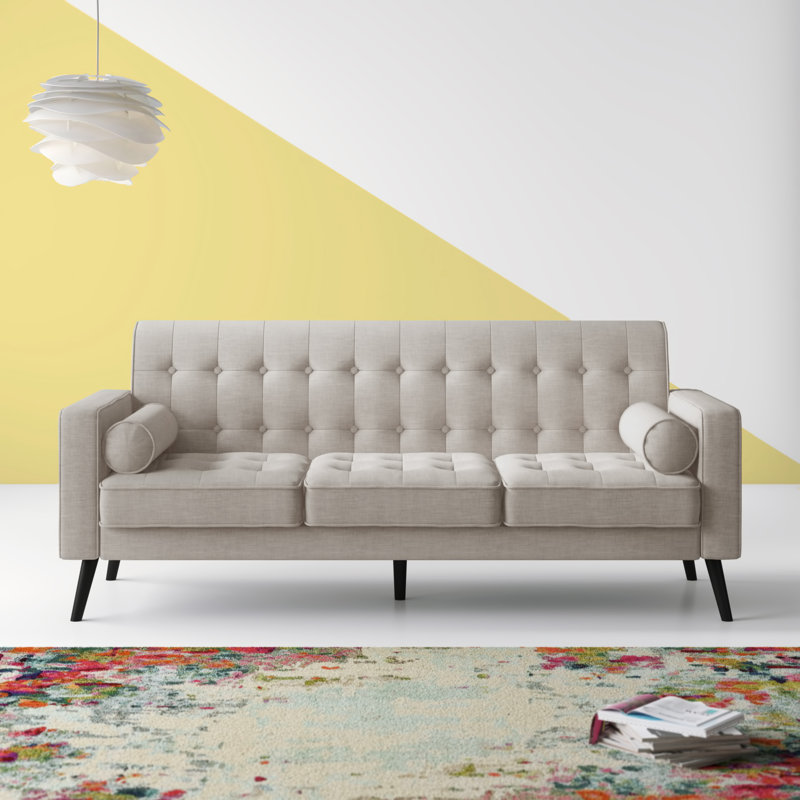 Benayah Upholstered 75.5'' Sofa, Beige/Light Gray 100% Linen