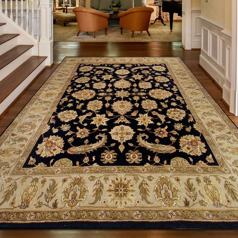Hand Knotted Wool Oriental Area Rug in Black/Gold, Rectangle 12' x 15'