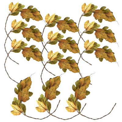 Set Of 12, 49" Maple Leaf Spray Green & Mustard, Botanicals Decor For Harvest Festival Fall Festival & Thanksgiving Table Decorations