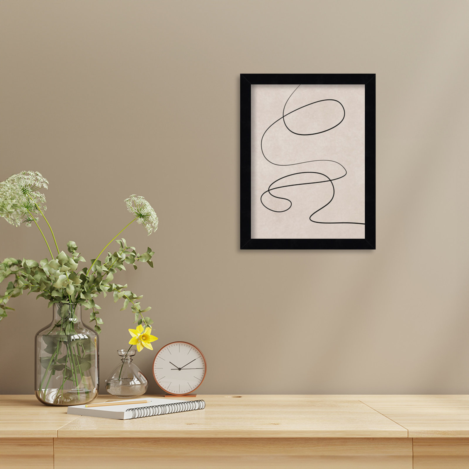 Black Line and Textured Beige Print, 13" H x 10" W, Black