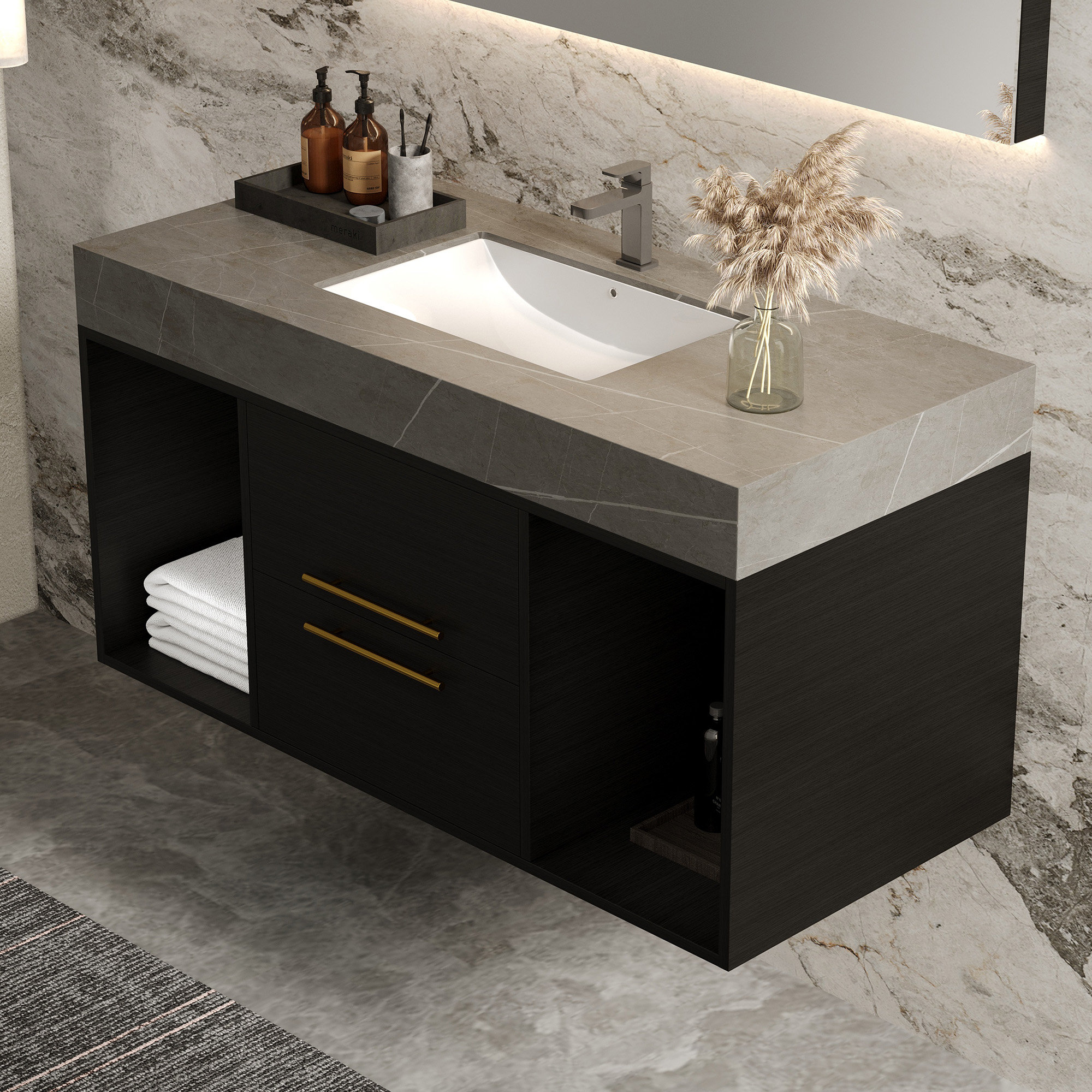 Wrought Studio Kaelib 39.4'' Single Bathroom Vanity with Faux Marble ...