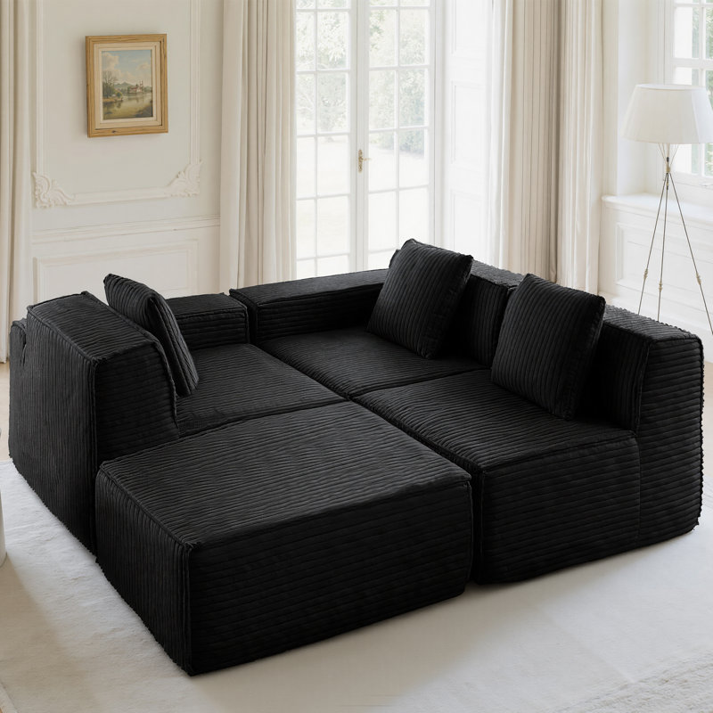 Canapé modulaire en velours côtelé avec combinaison libre et désossé, Velours côtelé noir