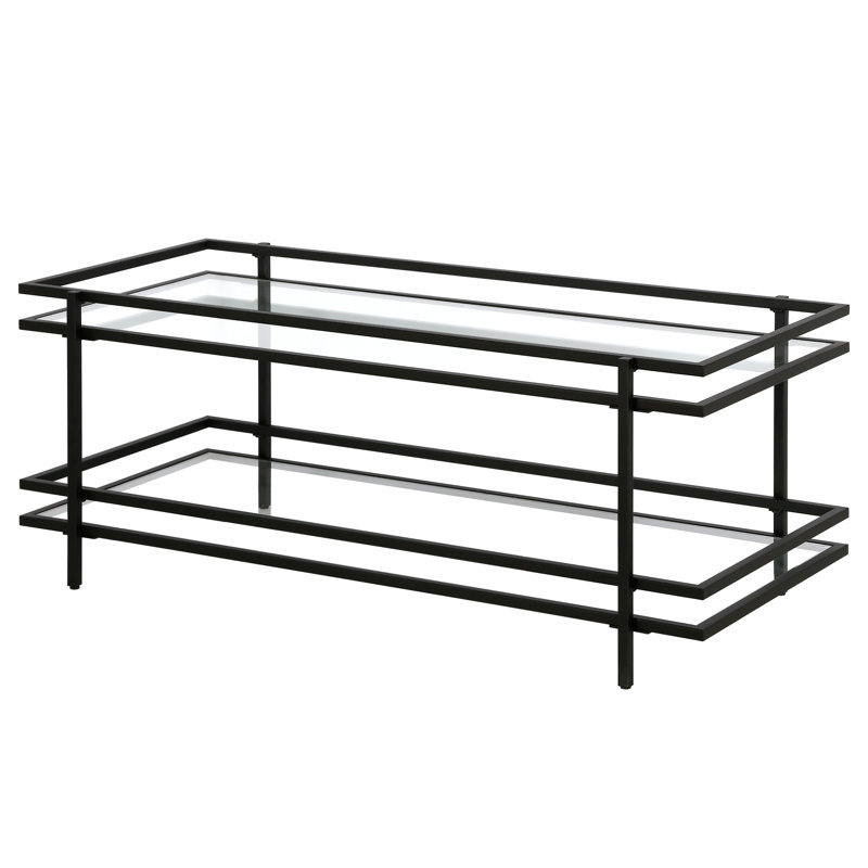 Morrissette Four Leg Coffee Table with Storage, Black