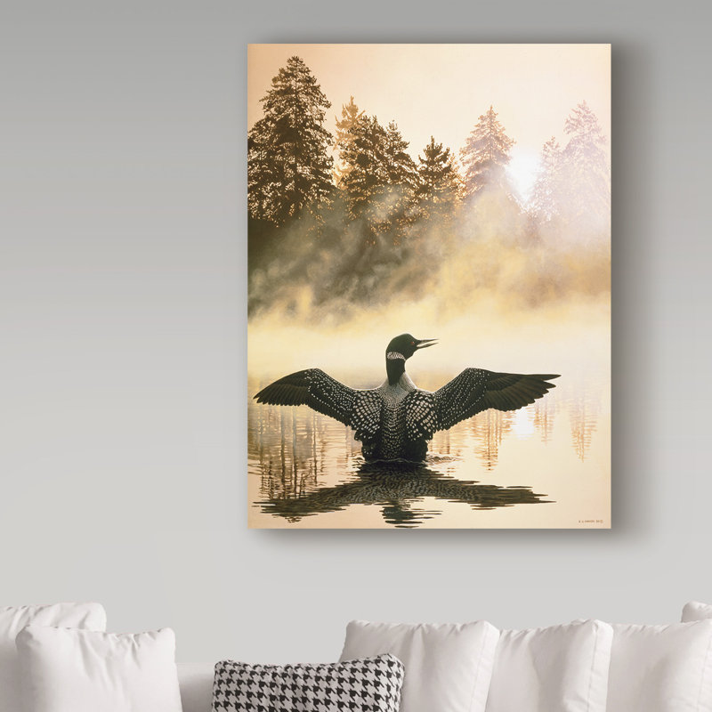 'Misty Dawn Loon' Graphic Art Print on Wrapped Canvas, 32" H x 24" W x 2" D