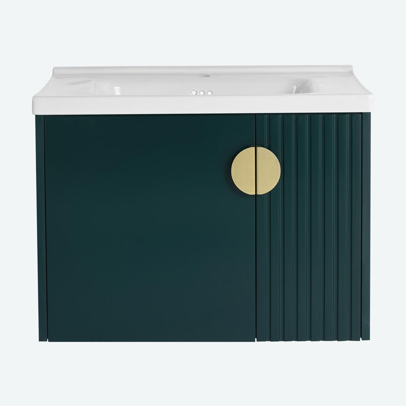 Ensemble de meuble-lavabo simple 27,75 po avec plateau en céramique Jamicheal, Vert clair
