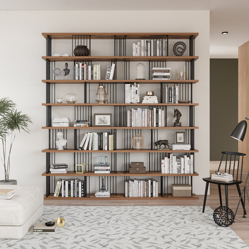 Lotus 7-tier Antique Walnut Color Etagere Display Bookshelves