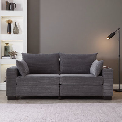 78" Corduroy Sofa with USB Ports, Cup Holders & Side Pocket – Modern 3-Seater Plush Deep Seat Couch for Living Room, Apartment –Solid Hardwood Frame, 800 lb Capacity – Lounge & Relax
