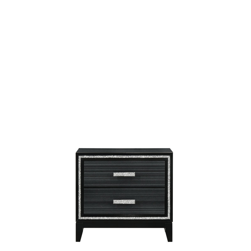 Élégante table de chevet au fini noir - l 28 po x H 26 po, 2 tiroirs synthétiques spacieux pour une chambre organisée et un look élégant