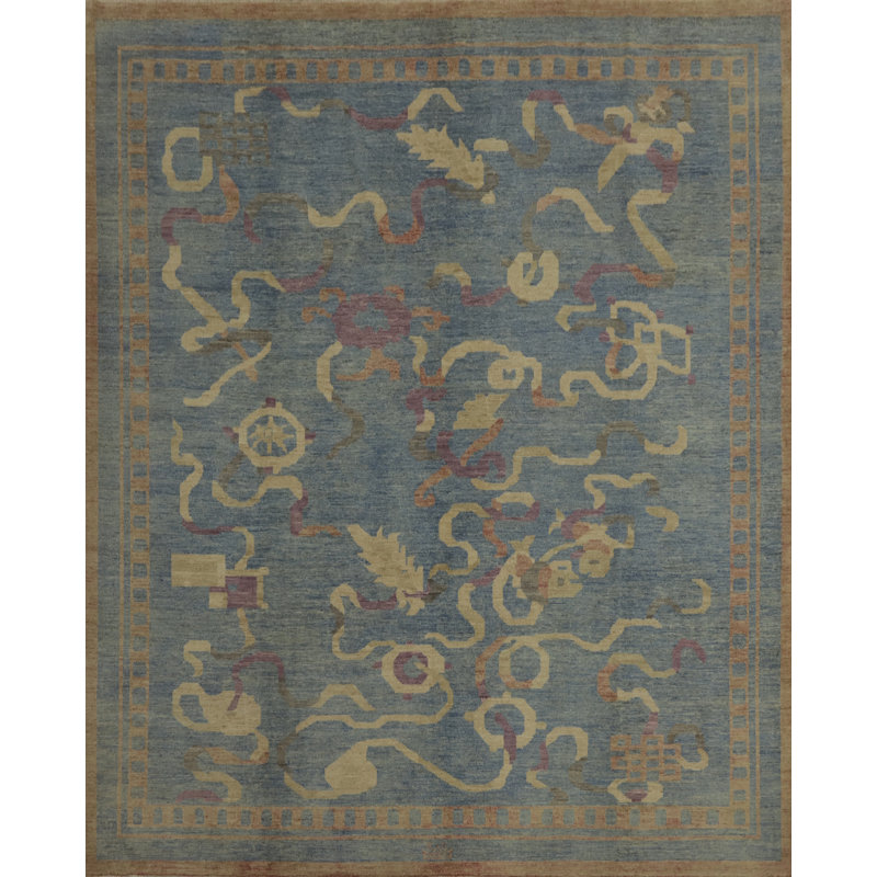 Tapis art déco fait à la main bleu 10 x 10