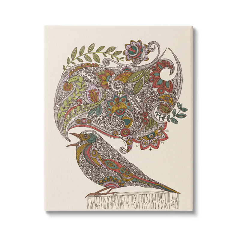 «Song Bird Complex Paisley Patterns Botanical Leaves» par Valentina Harper - impression sur toile tendue, Toile tendue
