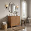 Meuble-lavabo simple 29,9 po avec comptoir en céramique, rangement pour armoire, tablette ajustable en forme de U, porte à rainure, style campagne moderne, salle de bain