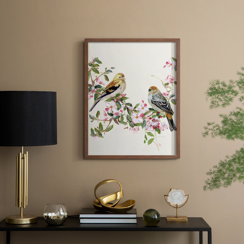 Songbird Duo II, reproduction encadrée - bois massif, H 15 po x l 12 po, Noyer
