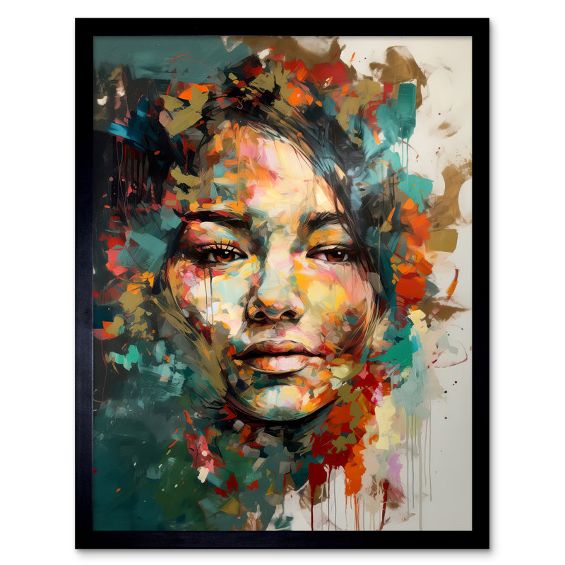 Croskey Sad Young Woman Face Beauty Portrait Multicoloured - Single Picture Frame Print