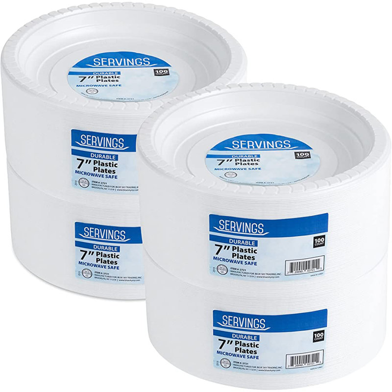 Disposable Plastic Serving Round Plates 7" White