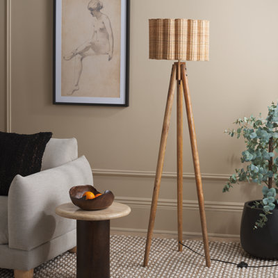 Masazumi 62 Inch Mango Wood and Cane Floor Lamp