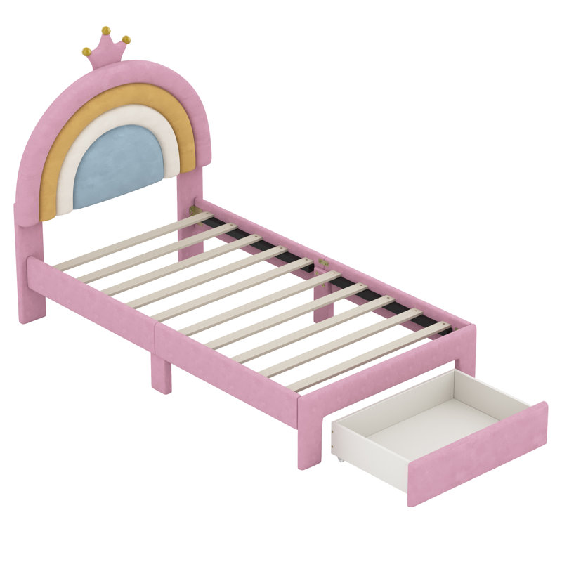 Lit arc-en-ciel en velours avec rangement pour lit simple Rainbow
