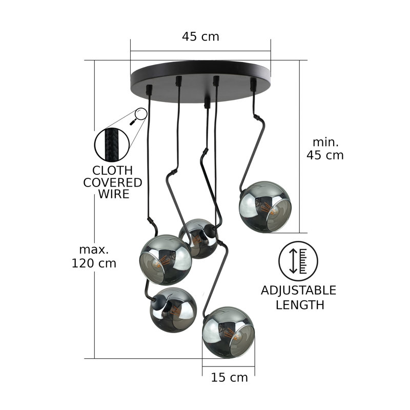 Blerton - Light Matte Black Unique/Statement Pendant, Black/Grey, 5