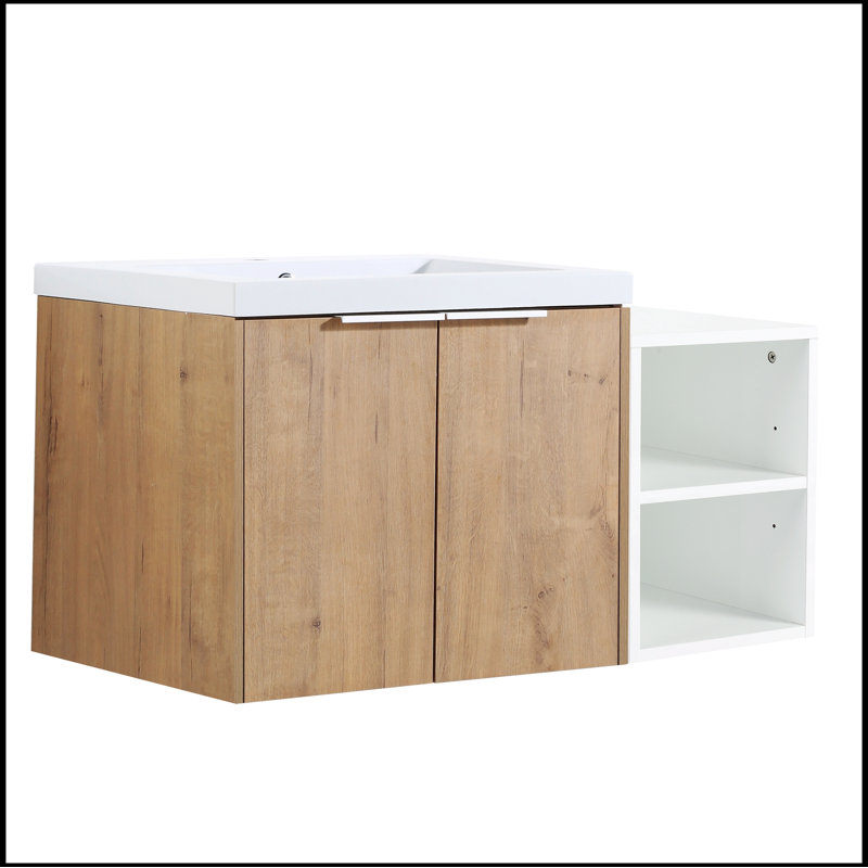 Meuble-lavabo à fermeture en douceur 36 po avec lavabo et petites tablettes de rangement