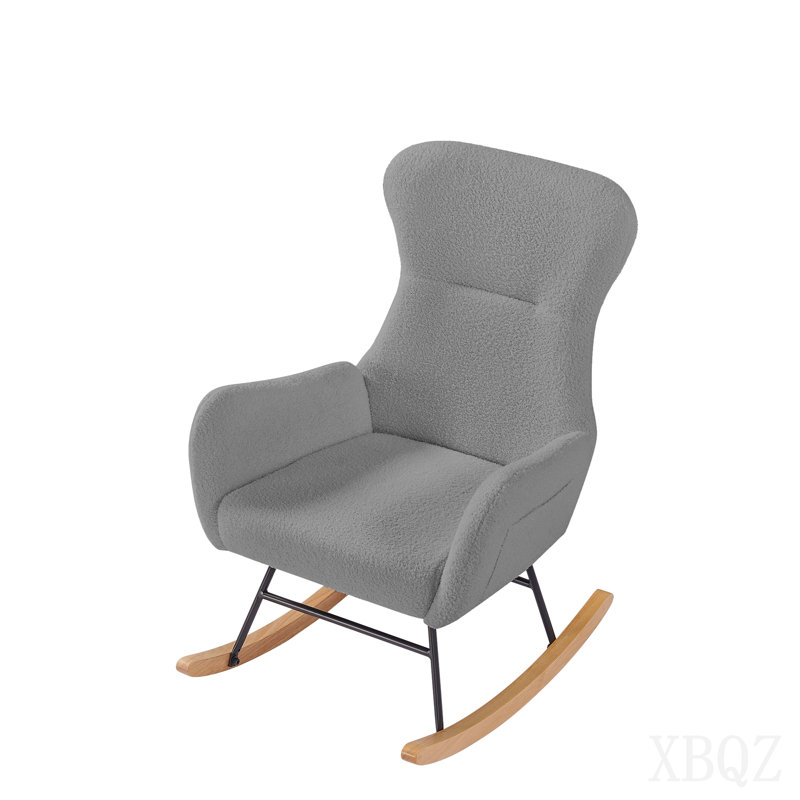 Chaise berçante grise en tissu Teddy