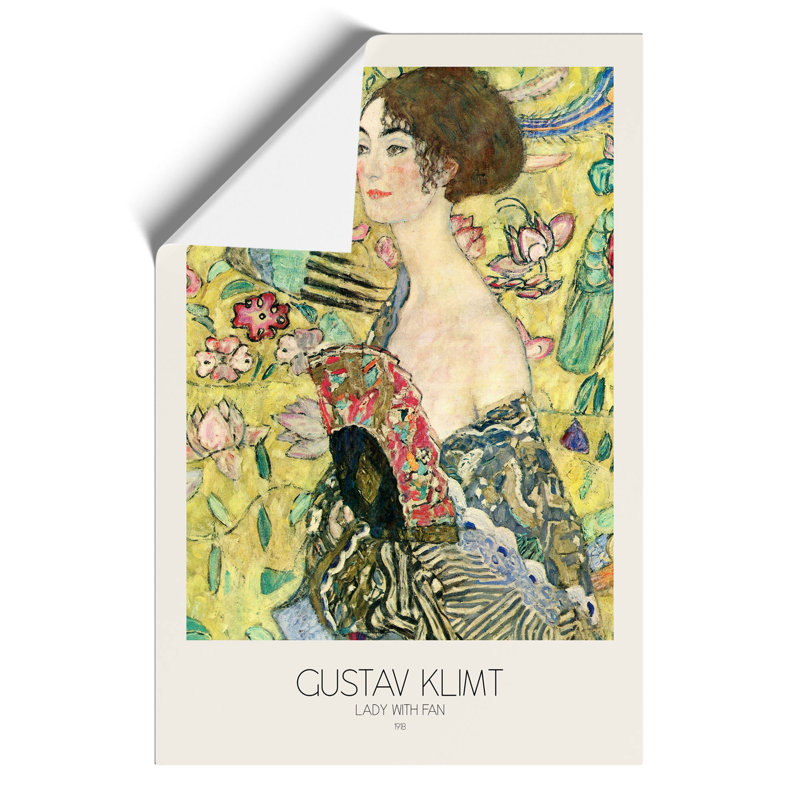 Lady With Fan With Border by Gustav Klimt - No Frame Painting, 42cm H x 30cm W x 0.1cm D