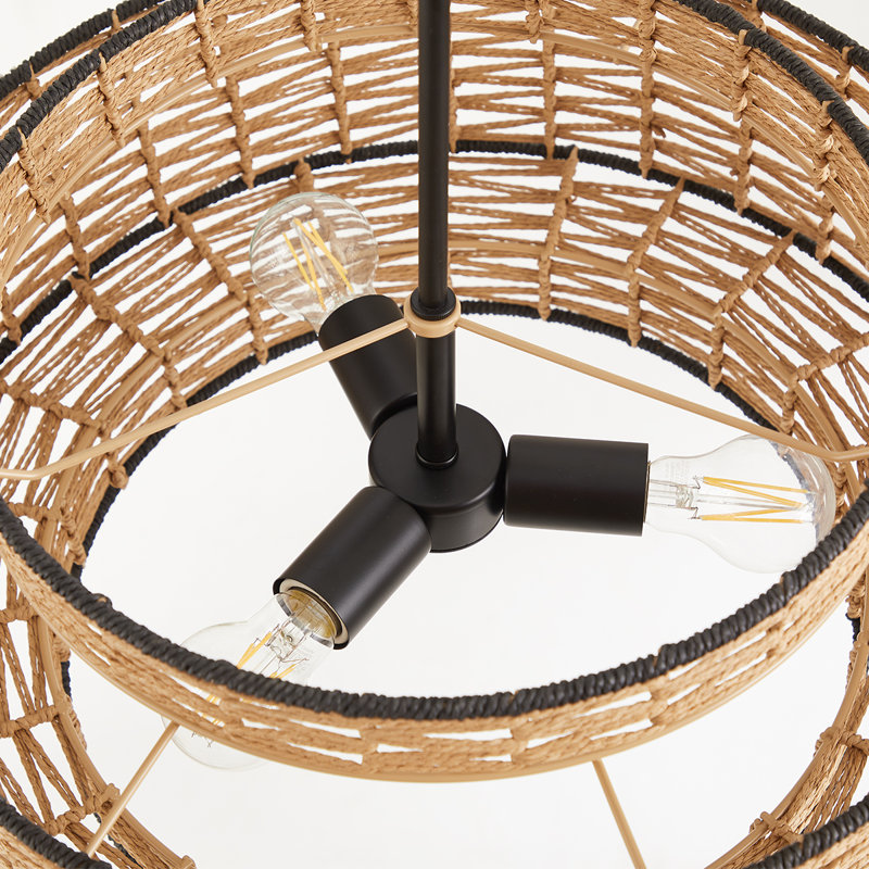 Lustre tambour en corde tissée l 20 po à 3 lumières