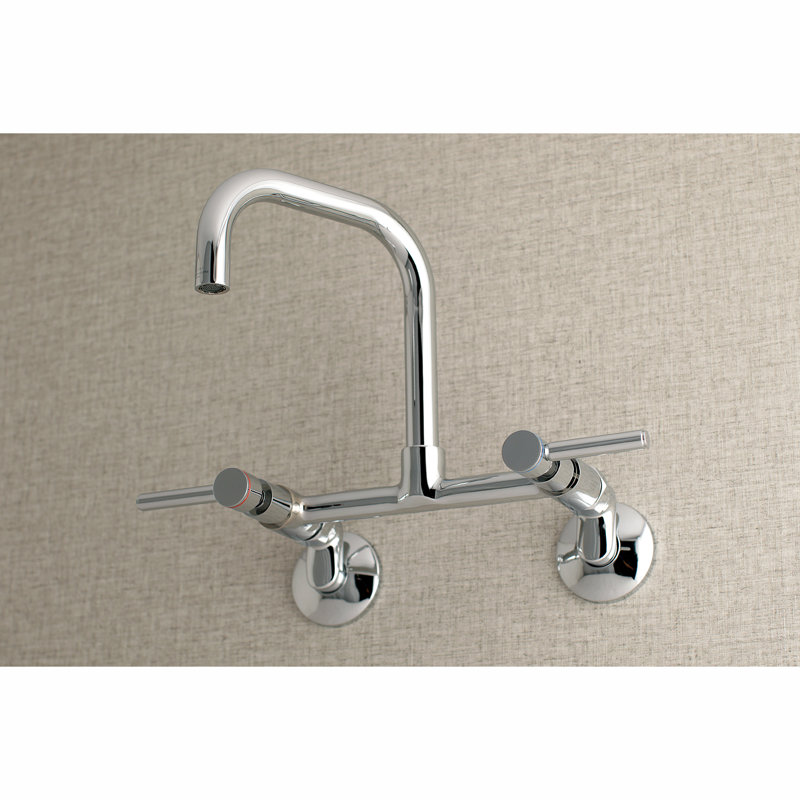 Kingston Brass Concord Double-Handle 2-Hole Wall-Mount Bridge Kitchen Faucet, Polished Chrome