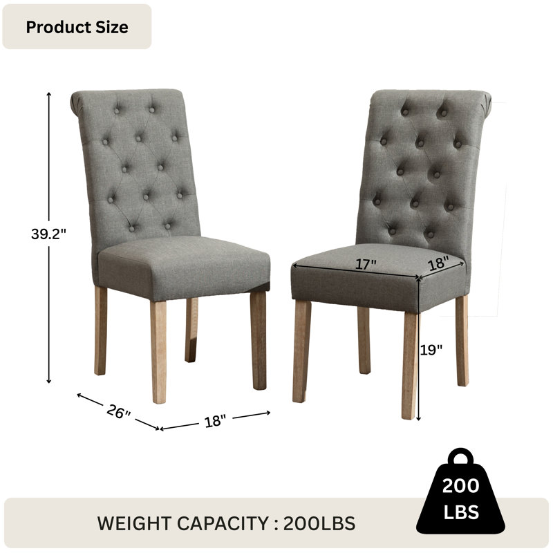 Chaise Parson rembourrée et capitonnée Charlotte, Gris foncé