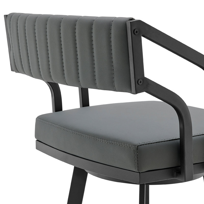 Atiksh Modern Swivel Counter or Bar Height Bar Stool with Footrest in Faux Leather and Metal, Gray, Black