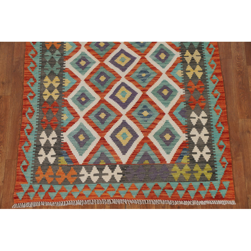 Tapis géométrique en laine Kilim