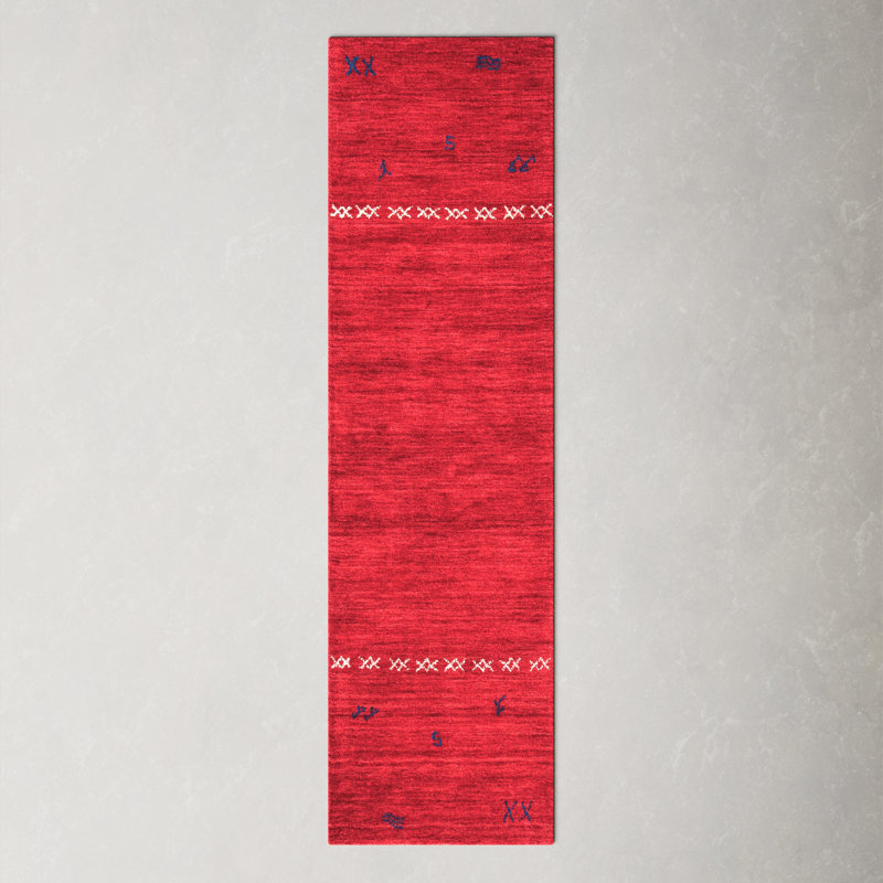 Santiago Handmade Wool Red Rug, Runner 2'3" x 8'