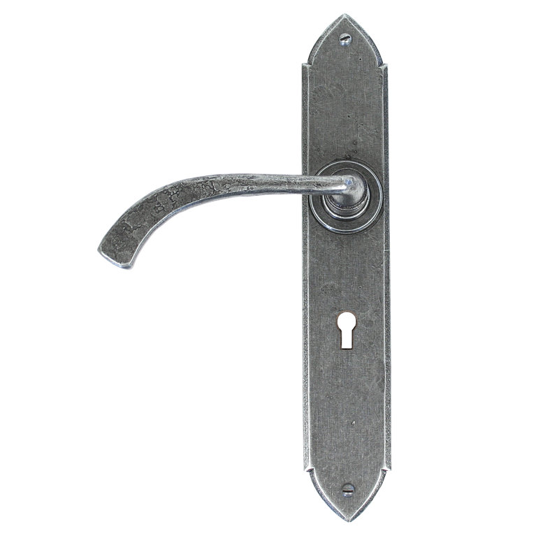 Gothic Lock Door Handle, Pewter Patina, Left