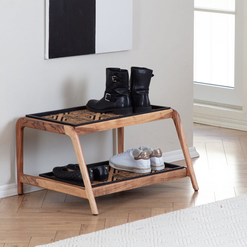 Premium Solid Wood Boot Tray Stand with Natural Coir Mat - Entryway & Mudroom Shoe Organizer, 22" W x 26.5" L, Natural