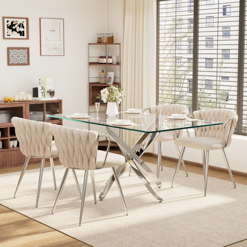 Ensemble de table de salle à manger 5 pièces, Beige, Argent, H 29,5 po x L 63 po x l 31,5 po