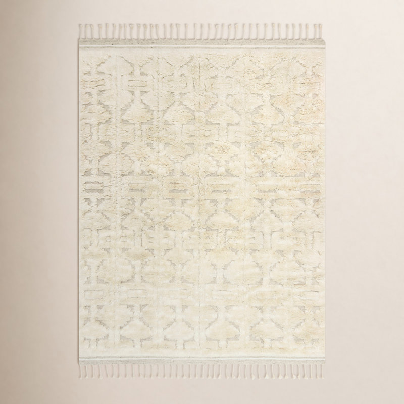 HYGGE Hand Knotted Wool Geometric Area Rug in Oatmeal/Ivory, Rectangle 2' x 3'