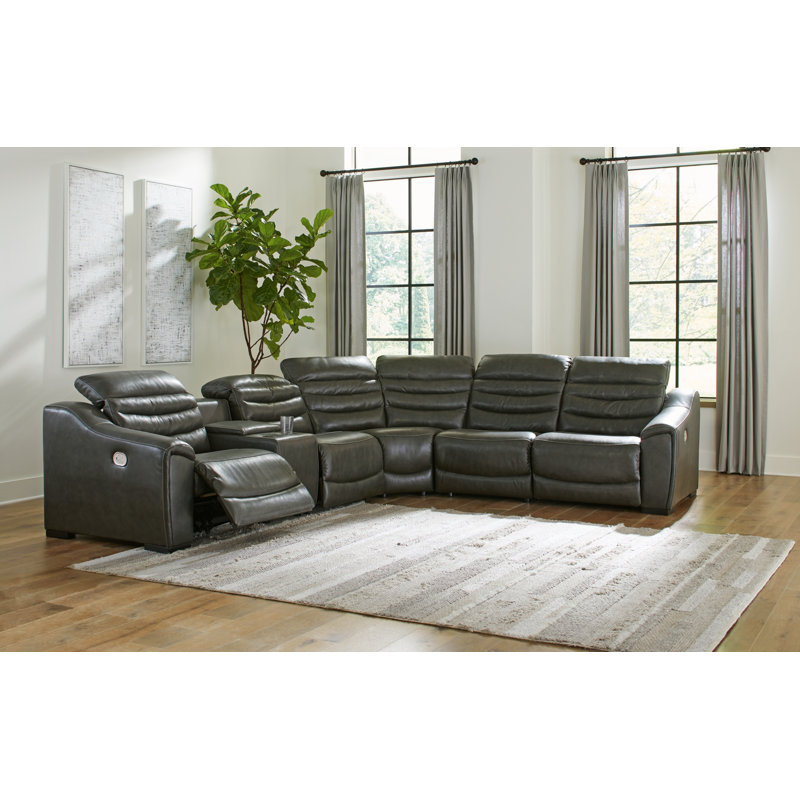 Melynn Leather Power Reclining Curved Sectional Symmetrical