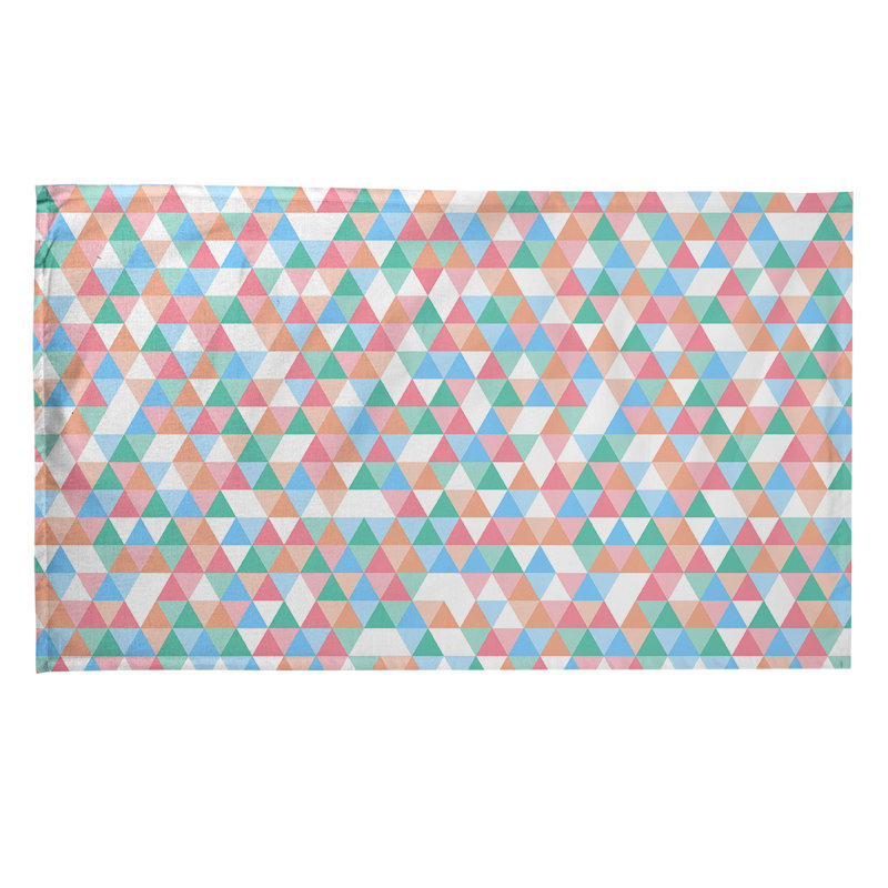 Torchon à motif triangulaire, Croisé en coton, Vert/rose