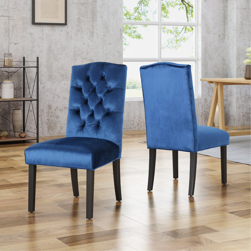 Chaise d'appoint rembourrée et capitonnée Éthylène, Noir, noir, noir, noir, Velours bleu