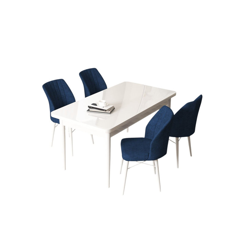 Ensemble de table et chaises de salle à manger, Blanc, Marine