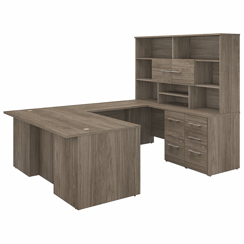 Office 500 U-Shaped Executive Desk, Modern Hickory