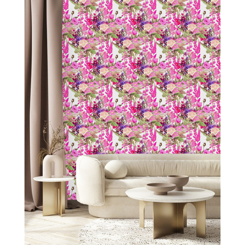 Panneau de papier peint rose floral L 10,4 pi x l 25 po, L 2,08 pi x L 10,42 pi