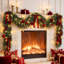 9 FT Pre-Lit Cedar Christmas Garland with Ornaments, for double doors, porch columns, mantels, windows, and entryways