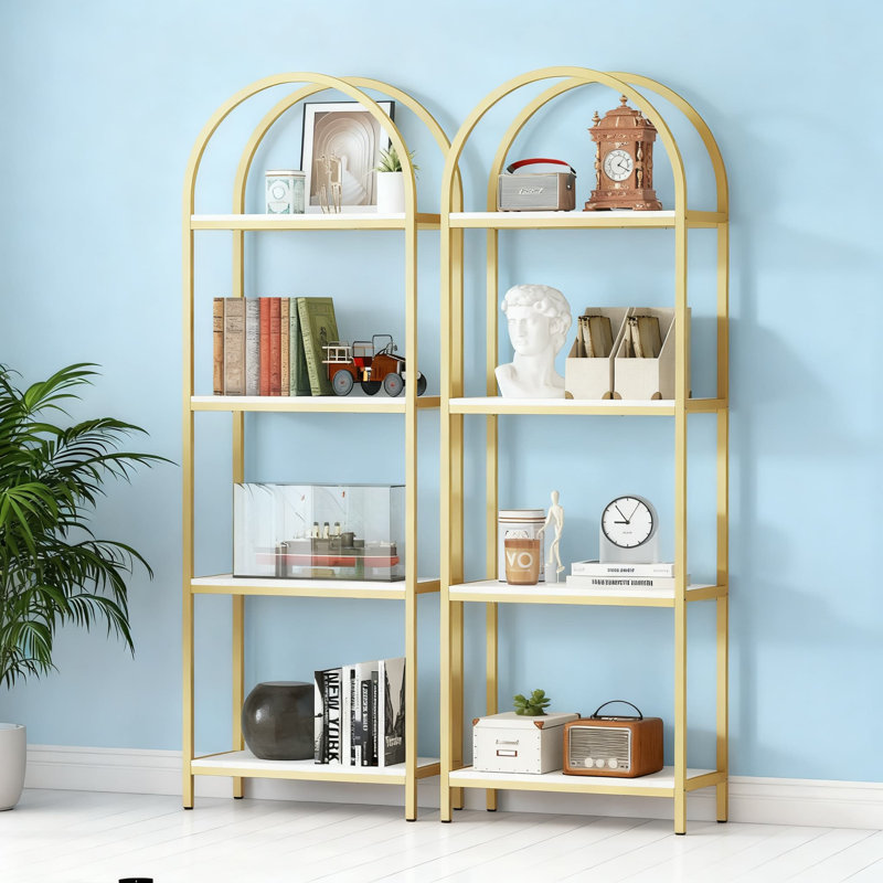 Bibliothèque industrielle à 4 niveaux, tablette de rangement ouverte avec structure en métal pour l'organisation du salon, du bureau et de la chambre à coucher