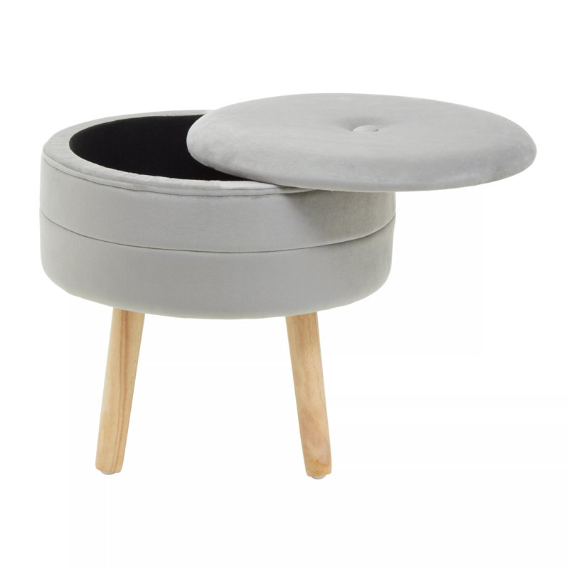 Presidio 46cm Wide Tufted Round Solid Colour Ottoman with Storage, Grey