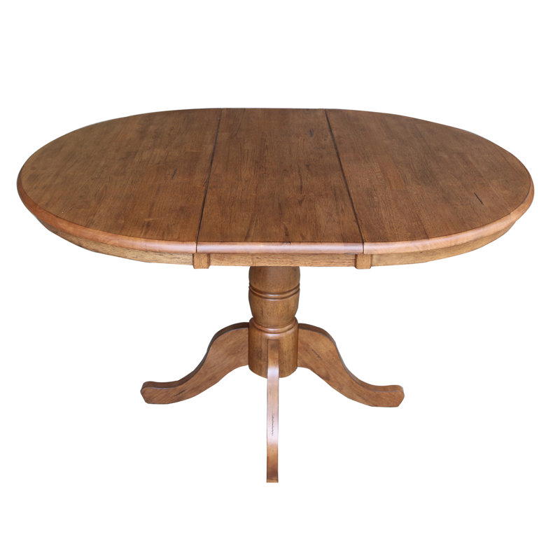 Ingbert Extendable Solid Wood Pedestal Dining Table, Distressed Oak