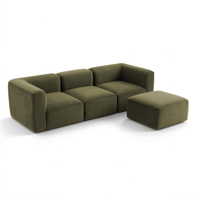  Rungata 101" Performance Velvet Modular Sectional With Reversible Chaise Ottoman, Olive Green