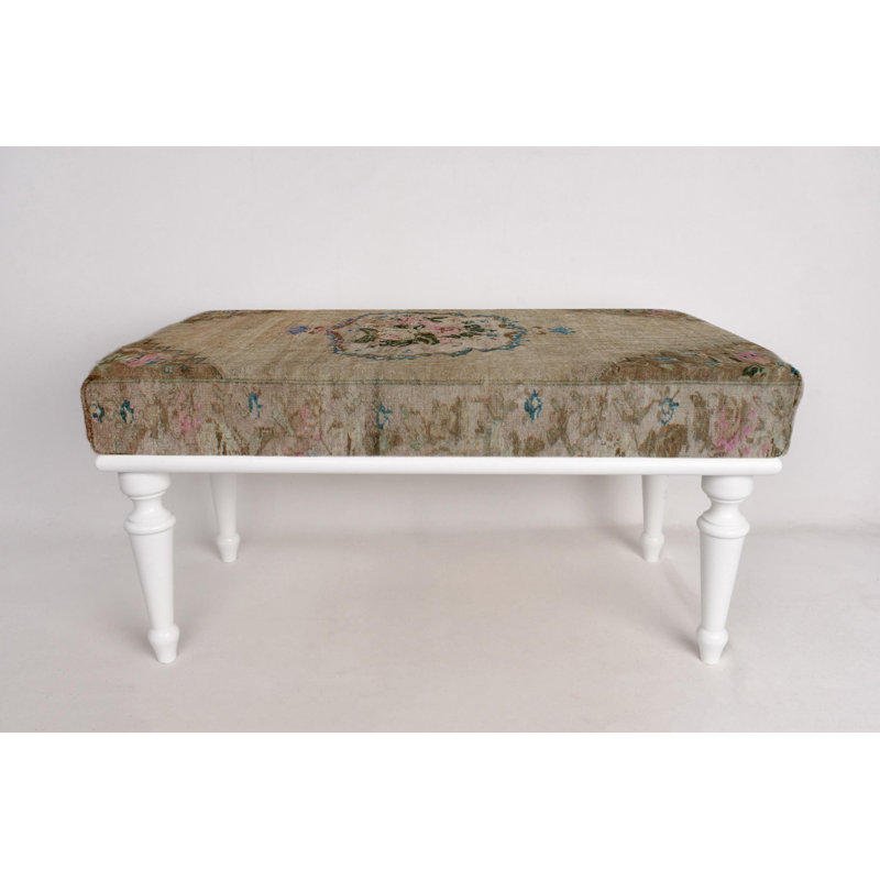 Cotton Upholstered Bench, 45cm H x 90cm W x 45cm D, White