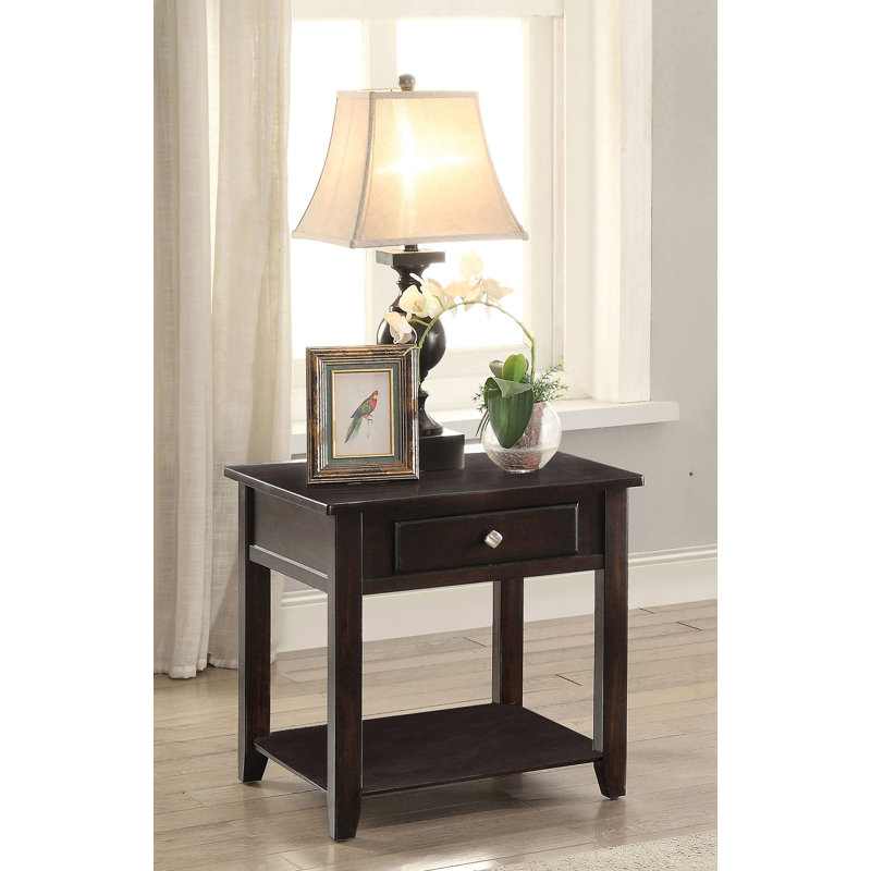 Walnut Square Wood End Table with Storage