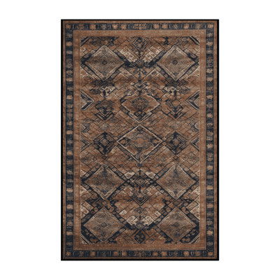 Machine Washable Art Deco Brown Area Rug