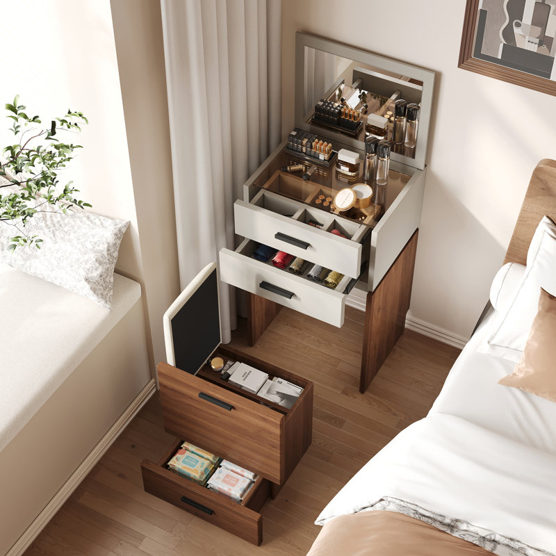 Soraide Small Dressing Table With Mirror, Three-in-one Dressing Table With 3 Drawers.