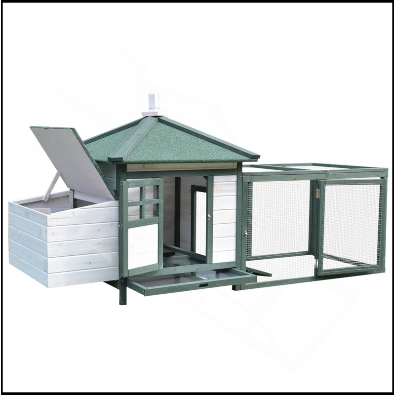 Poulailler en bois 77 po avec nichoir, mignon poulailler extérieur avec plateau amovible, rampe, pour jardin, Blanc